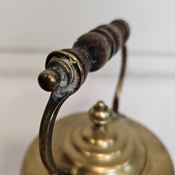 Vintage Brass Wood Teapot Decor Old World Aesthetic - Picture 4 of 9